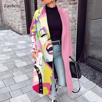 Jesienno-zimowa elegancka damska modna, z klapami kołnierz guzik długie topy znosić wzór na co dzień kolorowy nadruk patchworkowy sweter płaszcze 3